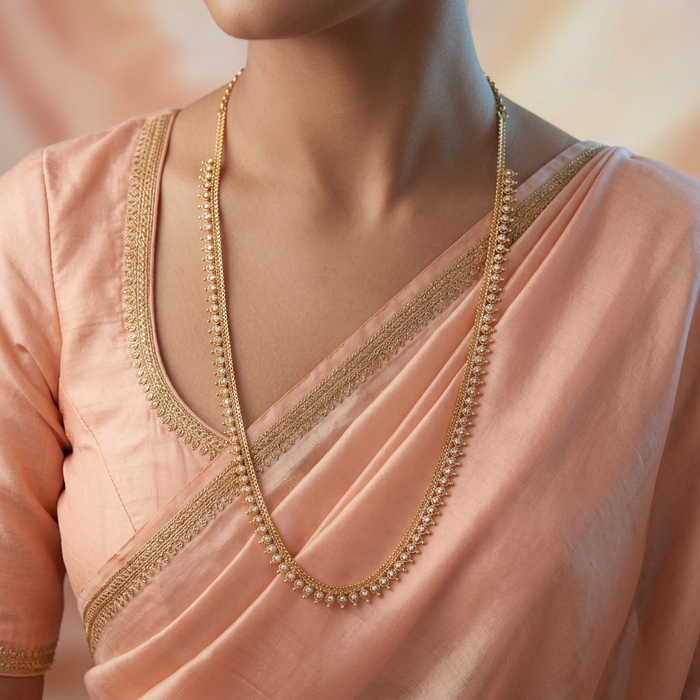 Heritage gold plated ruby white stone long necklace HL5553