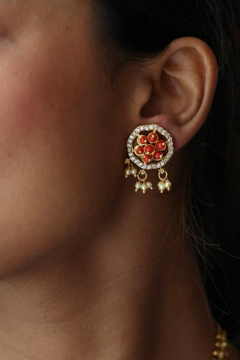 Antique red stone short necklace and earrings SS11011