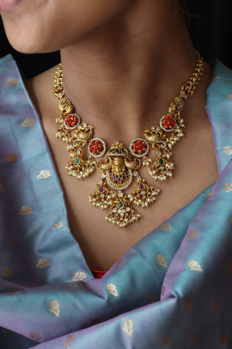 Antique red stone short necklace and earrings SS11011