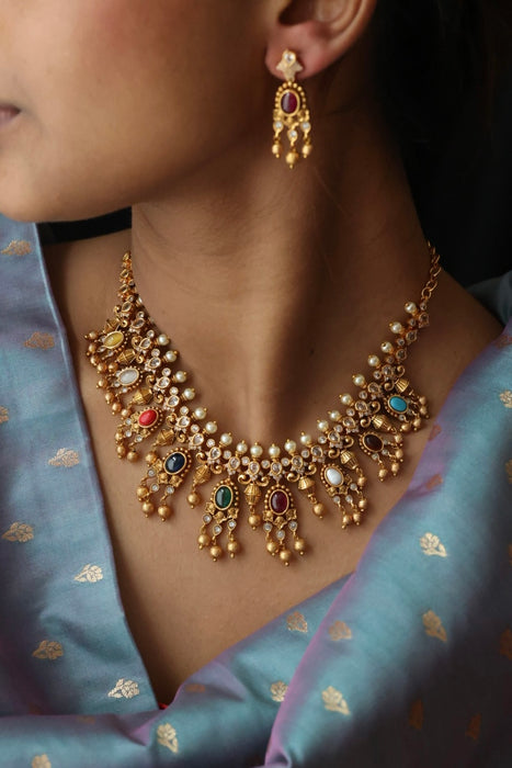 Antique mango short necklace with earrings S1B1681
