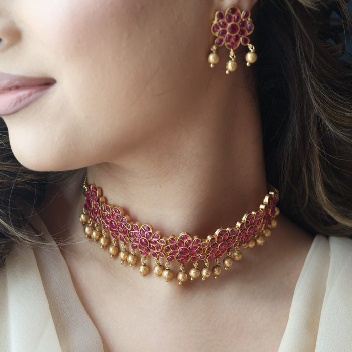 Antique ruby stone choker necklace and earrings RUB1988