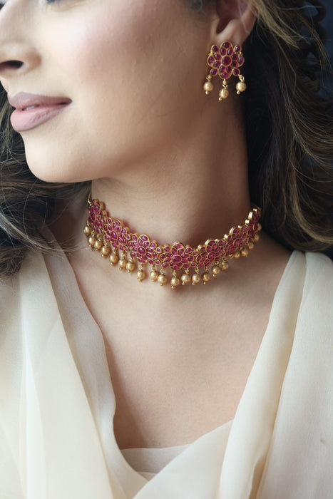 Antique ruby stone choker necklace and earrings RUB1988