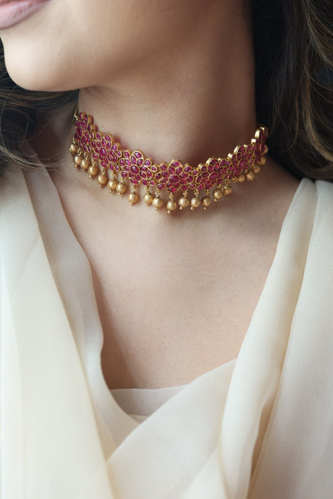 Antique ruby stone choker necklace and earrings RUB1988