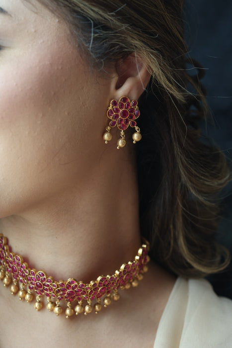 Antique ruby stone choker necklace and earrings RUB1988