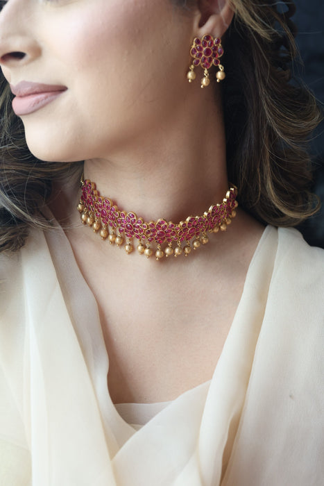 Antique ruby stone choker necklace and earrings RUB1988