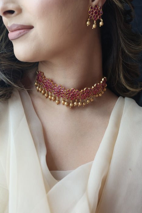 Antique ruby stone choker necklace and earrings RUB1988