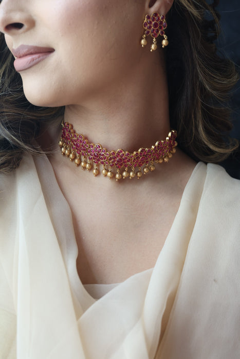 Antique ruby stone choker necklace and earrings RUB1988