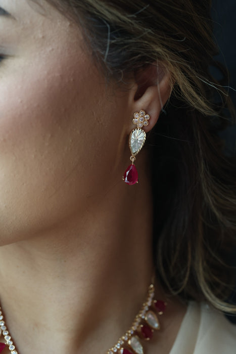 Kundan ruby white stone short necklace with earrings MS21789