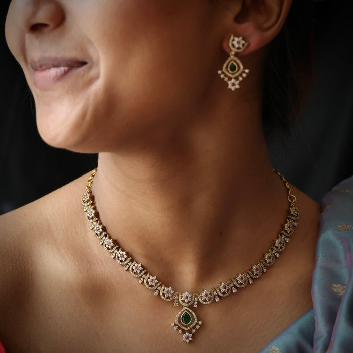Antique  multi stone short necklace with earrings TTS42455