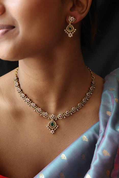 Antique  multi stone short necklace with earrings TTS42455