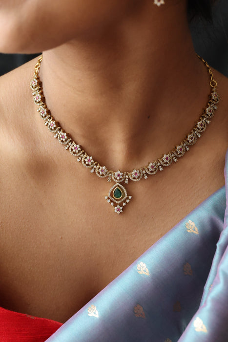 Antique  multi stone short necklace with earrings TTS42455