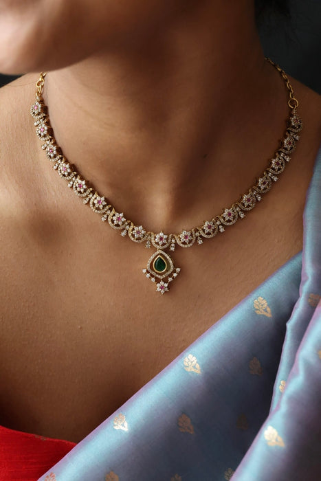 Antique  multi stone short necklace with earrings TTS42455