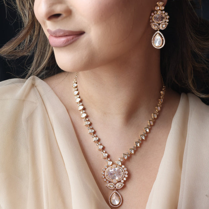 Kundan white stone short necklace with earrings MS2334