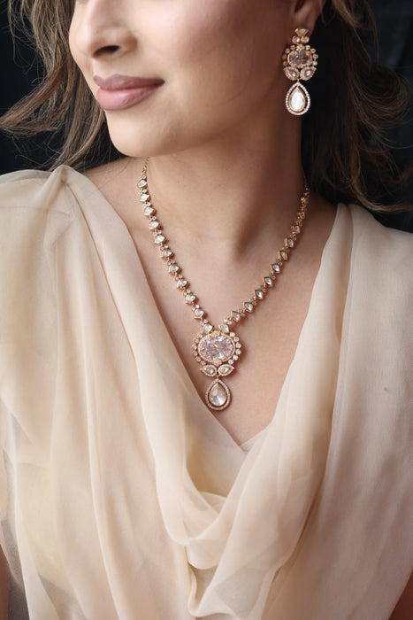 Kundan white stone short necklace with earrings MS2334