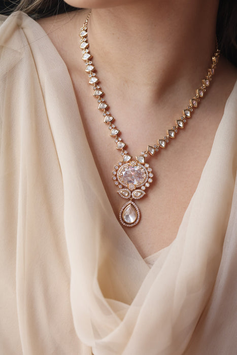 Kundan white stone short necklace with earrings MS2334