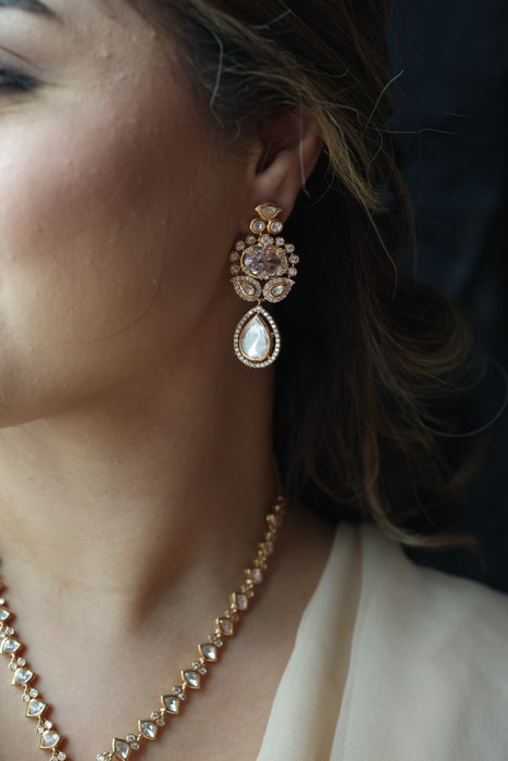 Kundan white stone short necklace with earrings MS2334