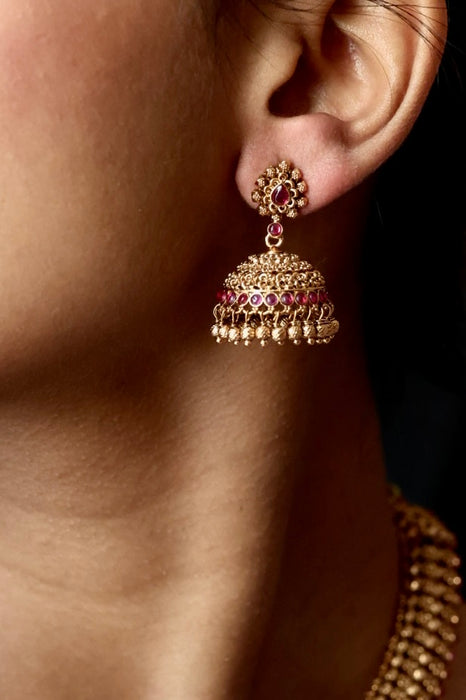 Antique gold short necklace with earrings G7654
