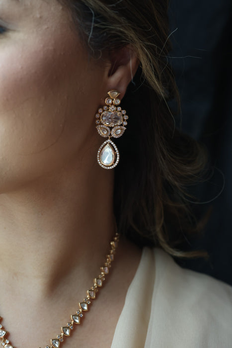 Kundan white stone short necklace with earrings MS2334