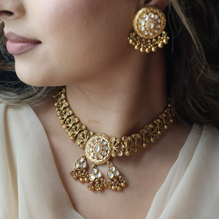 Antique gold choker necklace and earrings G1527