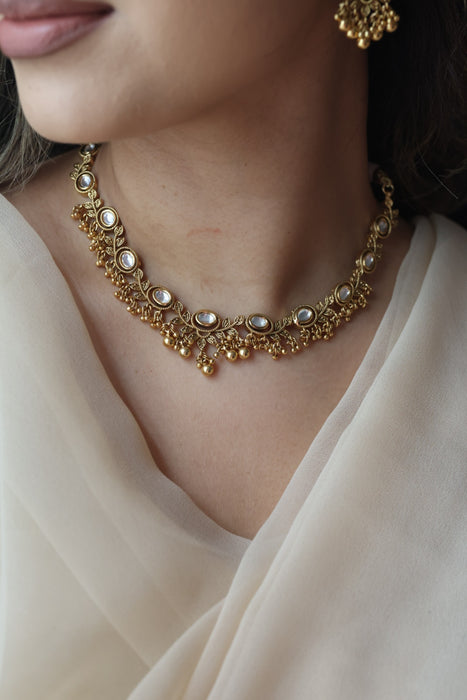 Antique simple white stone short necklace with earrings G4006
