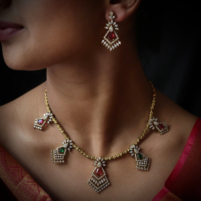 Antique multi stone short necklace and earrings TTS4367