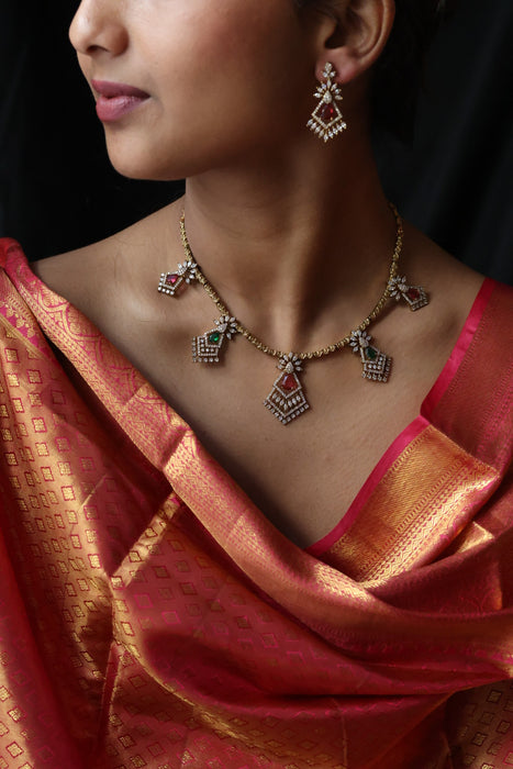 Antique multi stone short necklace and earrings TTS4367