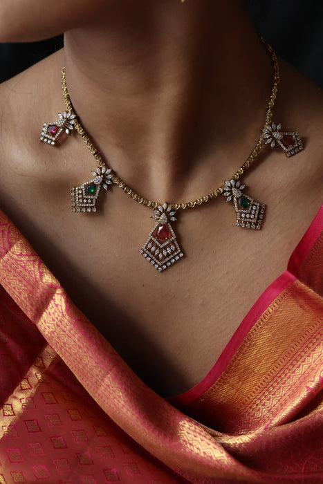 Antique multi stone short necklace and earrings TTS4367