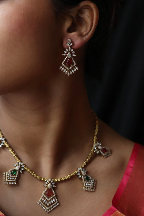 Antique multi stone short necklace and earrings TTS4367