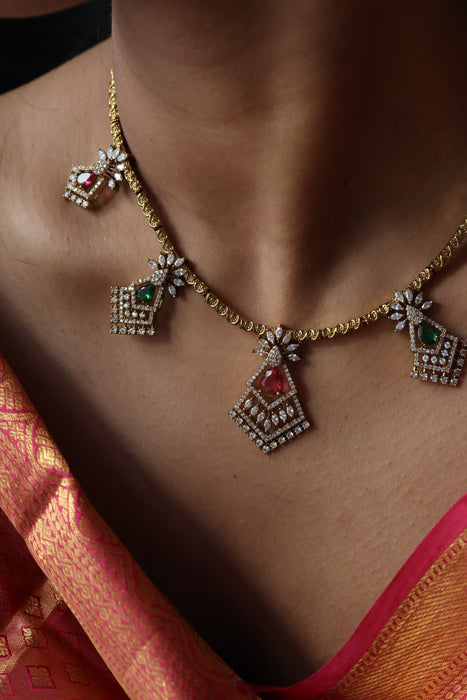 Antique multi stone short necklace and earrings TTS4367