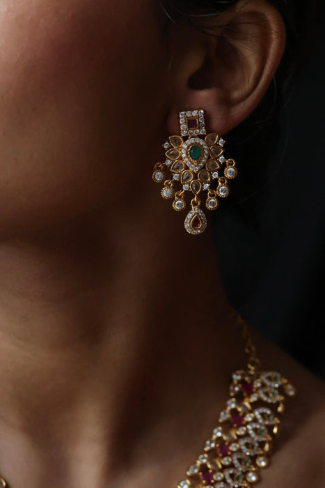 Antique multi stone short necklace with earrings S1B1677
