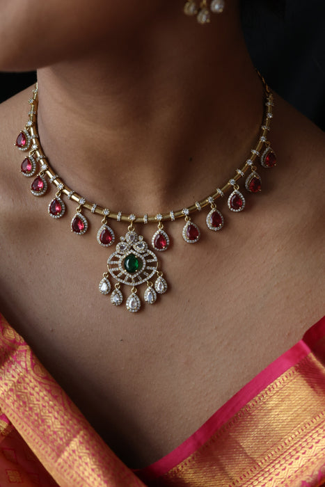 Antique multi stone short necklace with earrings TTS43543