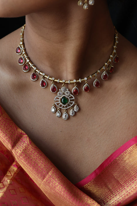 Antique multi stone short necklace with earrings TTS43543