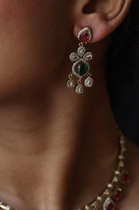 Antique multi stone short necklace with earrings TTS43543