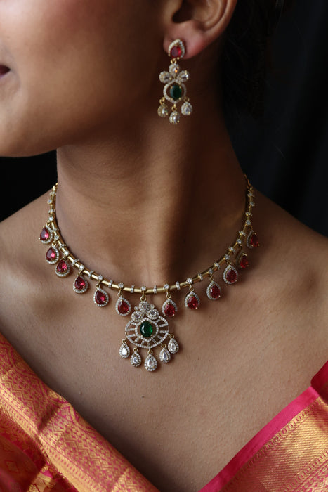 Antique multi stone short necklace with earrings TTS43543