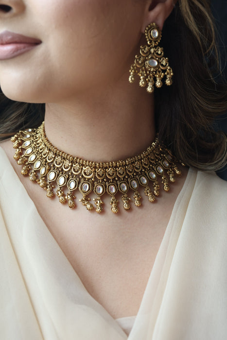 Antique gold choker necklace and earrings CCB2122