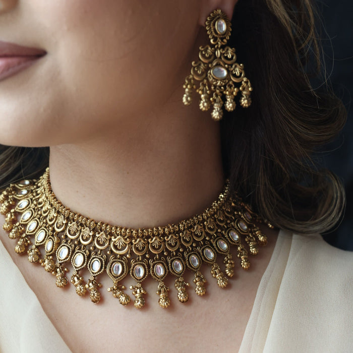 Antique gold choker necklace and earrings CCB2122