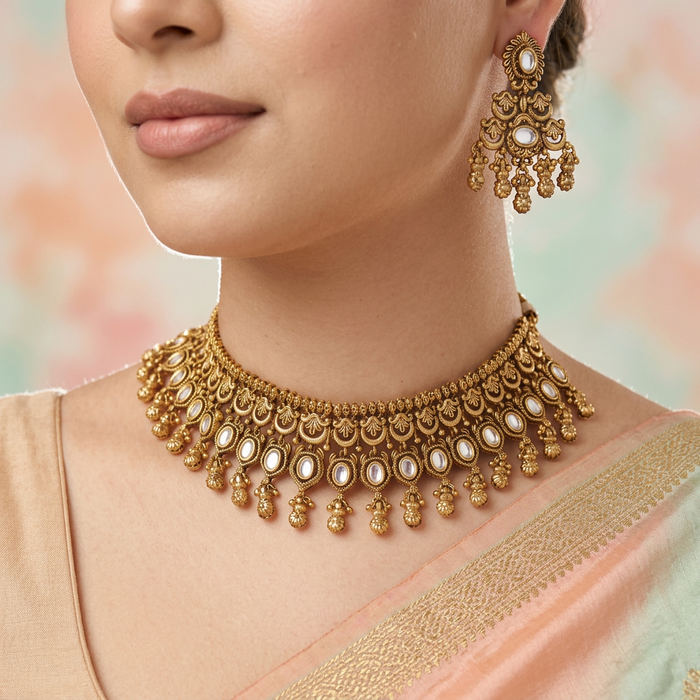 Antique gold choker necklace and earrings CCB2122