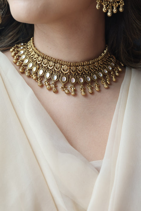 Antique gold choker necklace and earrings CCB2122
