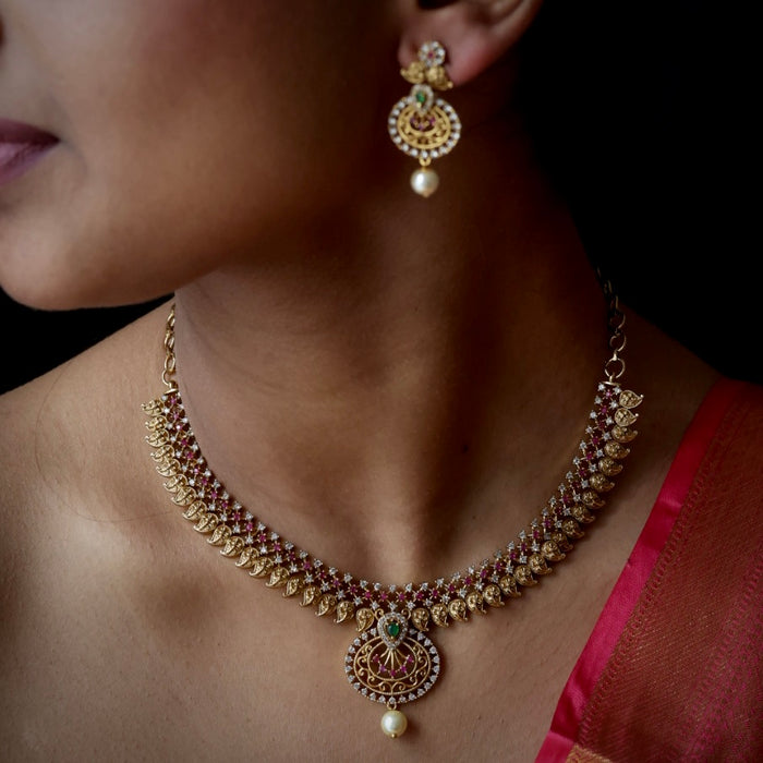 Antique ruby stone short necklace and earrings SS10998