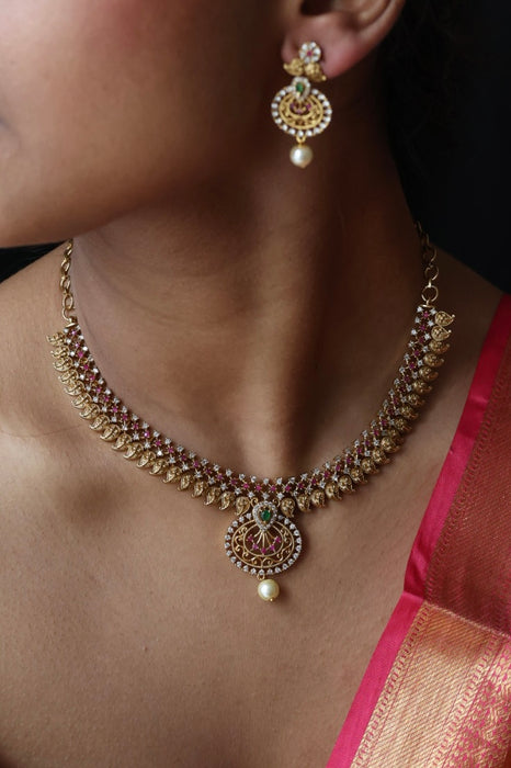 Antique ruby stone short necklace and earrings SS10998