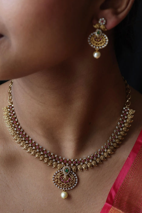 Antique ruby stone short necklace and earrings SS10998