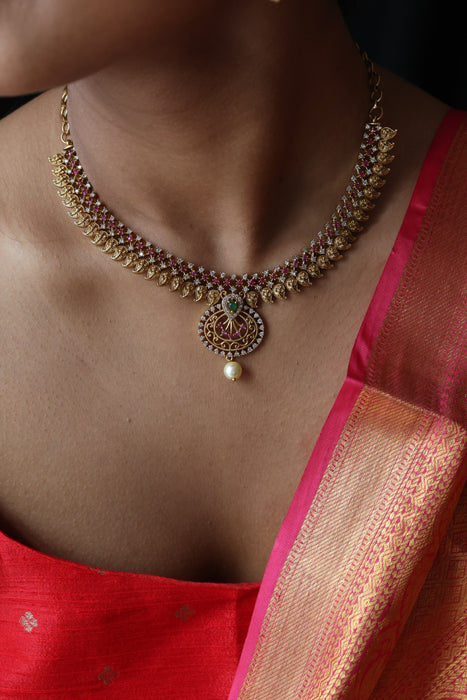 Antique ruby stone short necklace and earrings SS10998