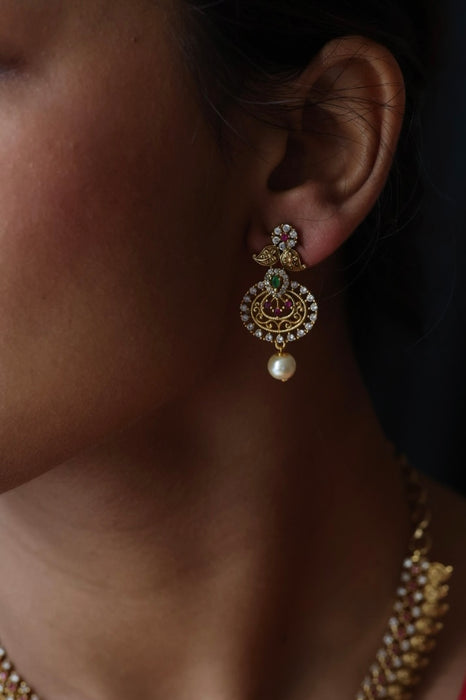 Antique ruby stone short necklace and earrings SS10998