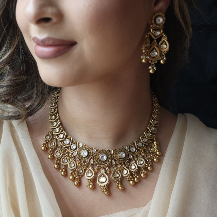 Antique gold short necklace with earrings G16729
