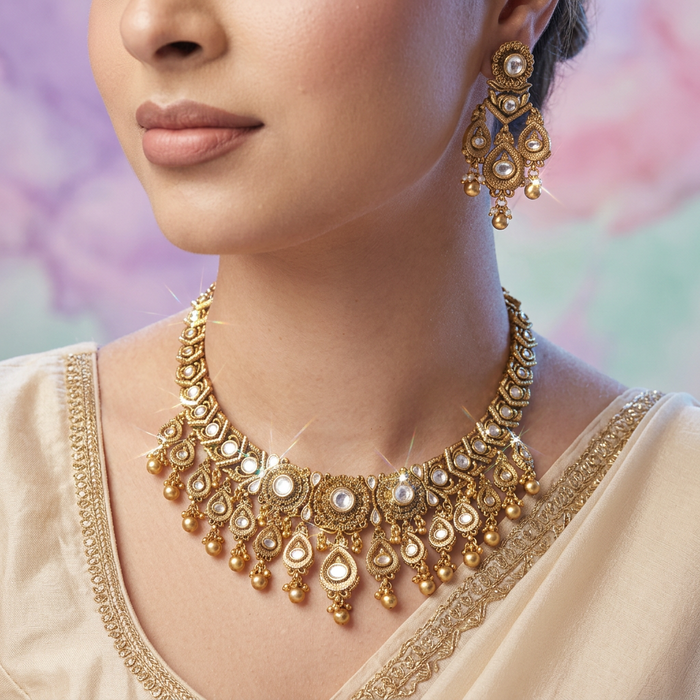 Antique gold short necklace with earrings G16729