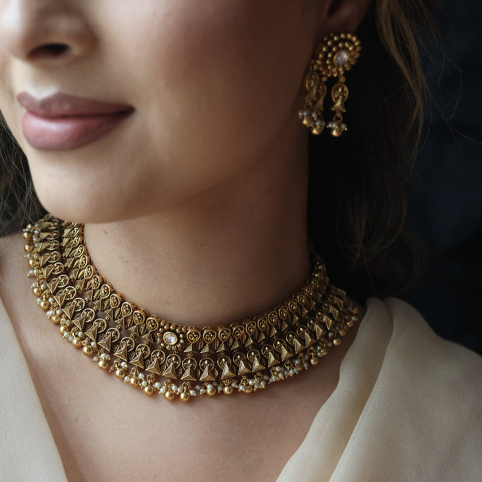 Antique gold choker necklace and earrings CCB25345