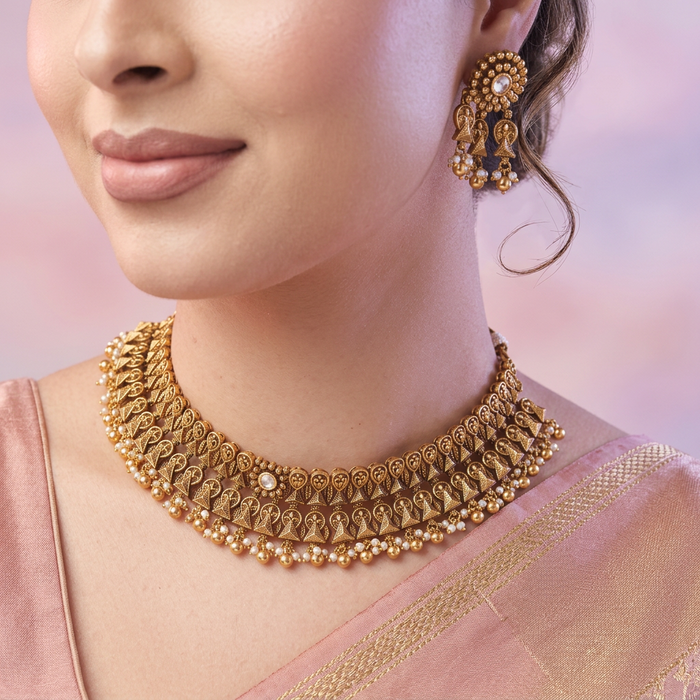 Antique gold choker necklace and earrings CCB25345