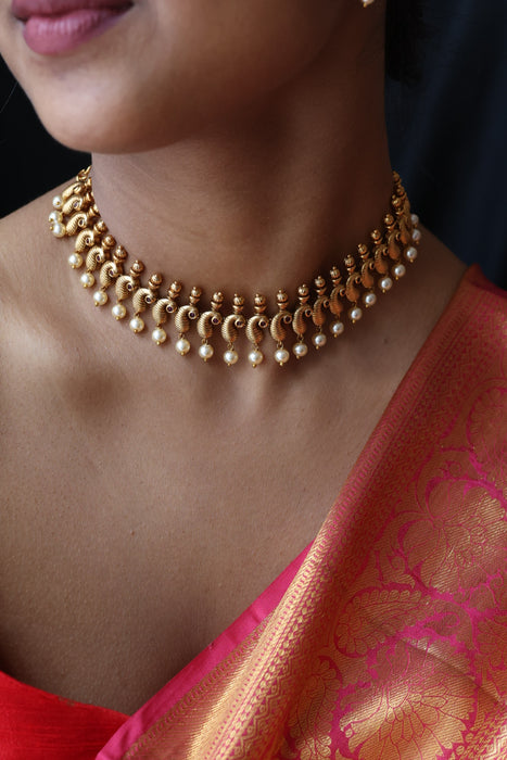 Antique ruby stone short necklace and earrings SS10211
