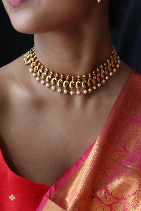 Antique ruby stone short necklace and earrings SS10211
