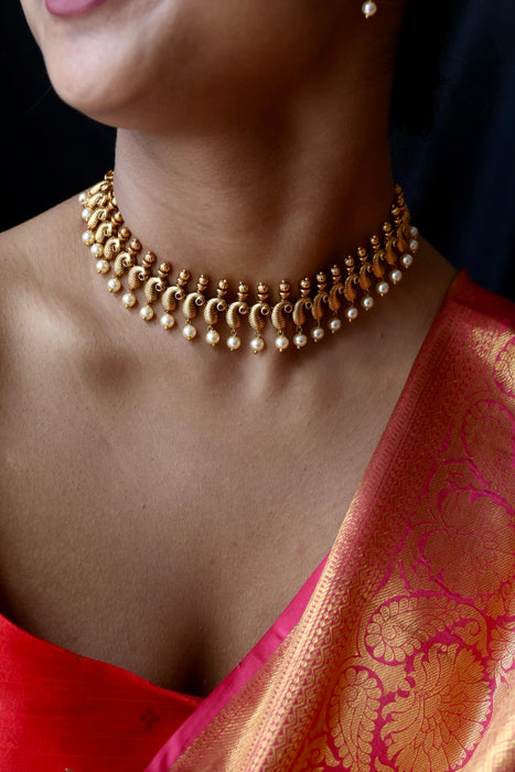 Antique ruby stone short necklace and earrings SS10211